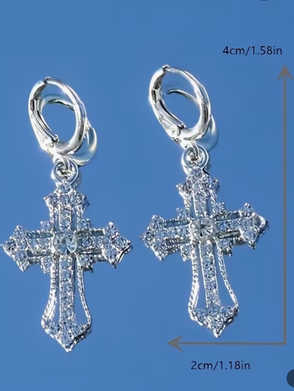 ✝️💎✝️  CROSS EARRINGS SILVER TONE WITH CRYSTAL RHINESTONES.  STUNNING.✝️💎✝️ - Picture 4 of 4